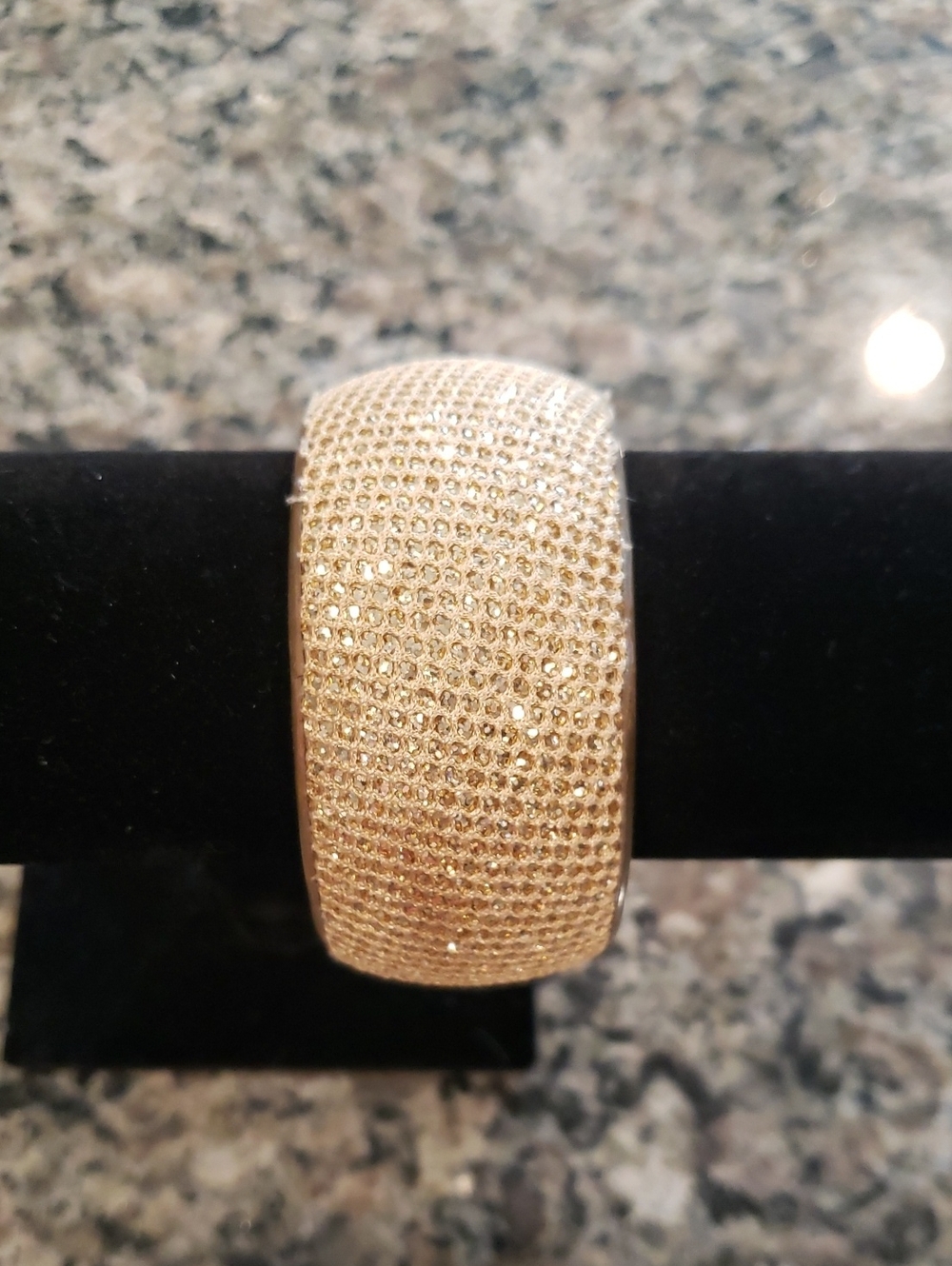 Goldtone Glitter Wide Bangle Bracelet Stylish Sparkle